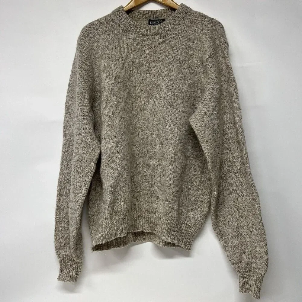Lands End Men’s Sweater Wool Heathered Beige XL Long USA